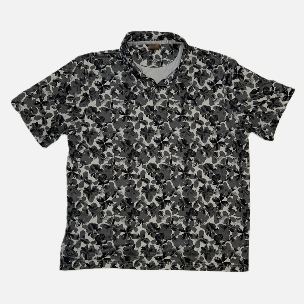PUMA Reflection Bay Gray Black Floral Golf Polo Shirt XXL 3XL Moisture Wicking